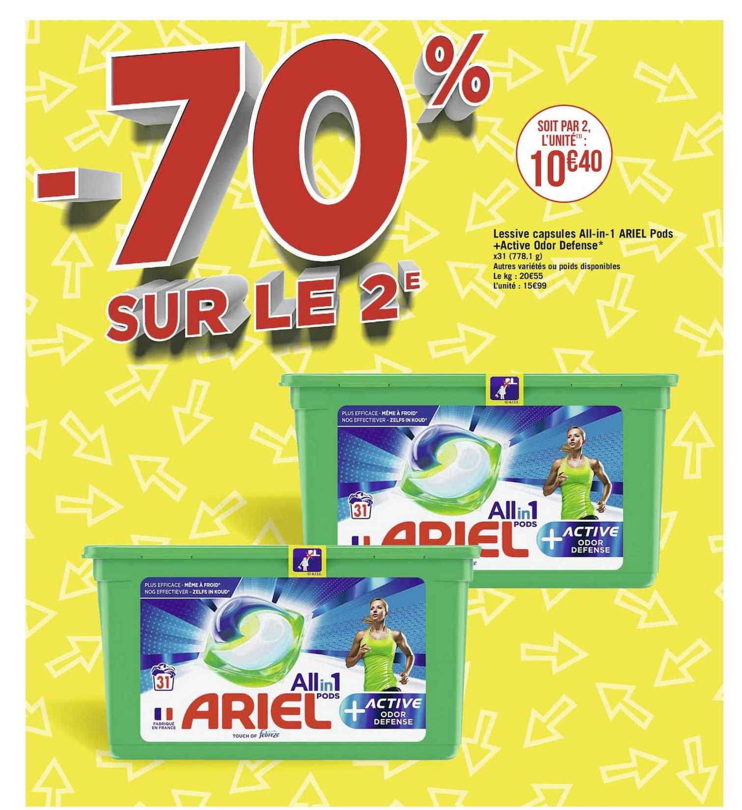 lessive capsules all-in-1 ariel pods + active odor defense