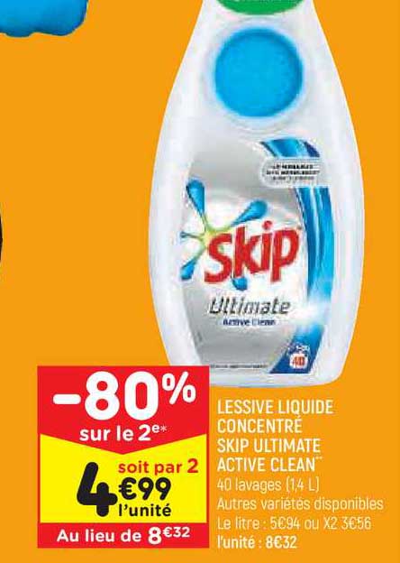 Lessive Liquide Concentré Skip Ultimate Active Clean