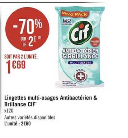 lingettes multi-usages antibactérien & brillance cif