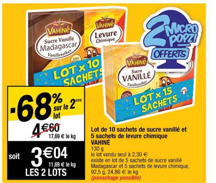 lot de 10 sachets de sucre vanillé et 5 sachets de levure chimique vahiné