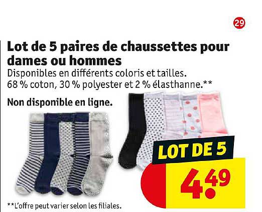 lot de 5 paires de chaussettes pour dames ou hommes
