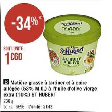 matière grasse à tartiner et à cuire allégée (53%) à l'huile d'olive vierge extra (10%) st hubert