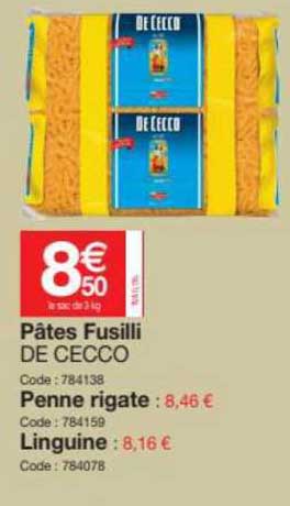 pâtes fusilli de cecco penne rigate, linguine