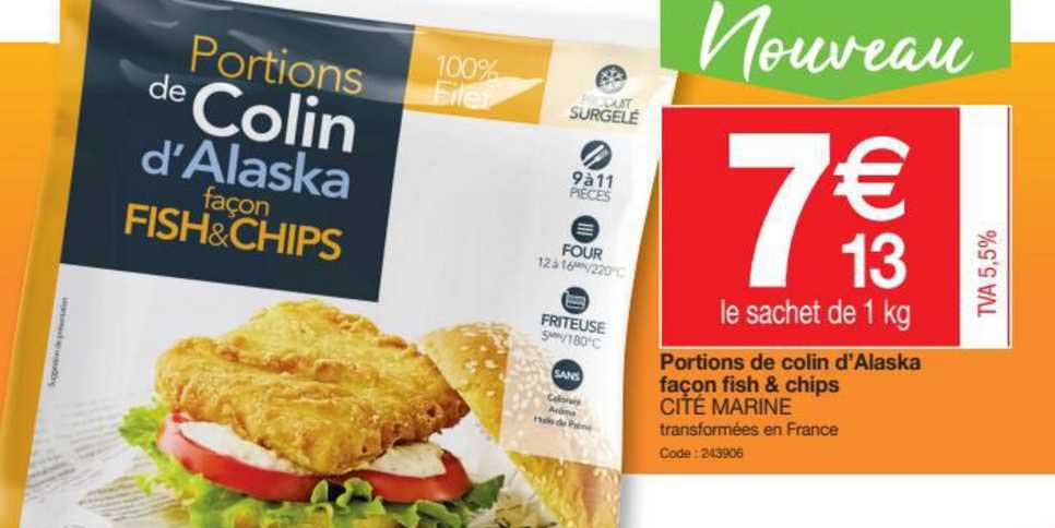 portions de colin d'alaska façon fish & chips cité marine