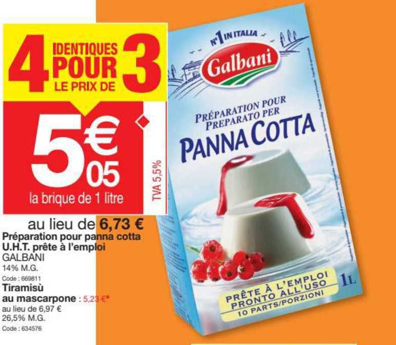 préparation pour panna cotta u.h.t. prête à l'emploi galbani