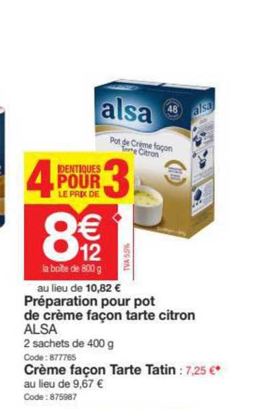 préparation pour pot de crème façon tarte citron alsa