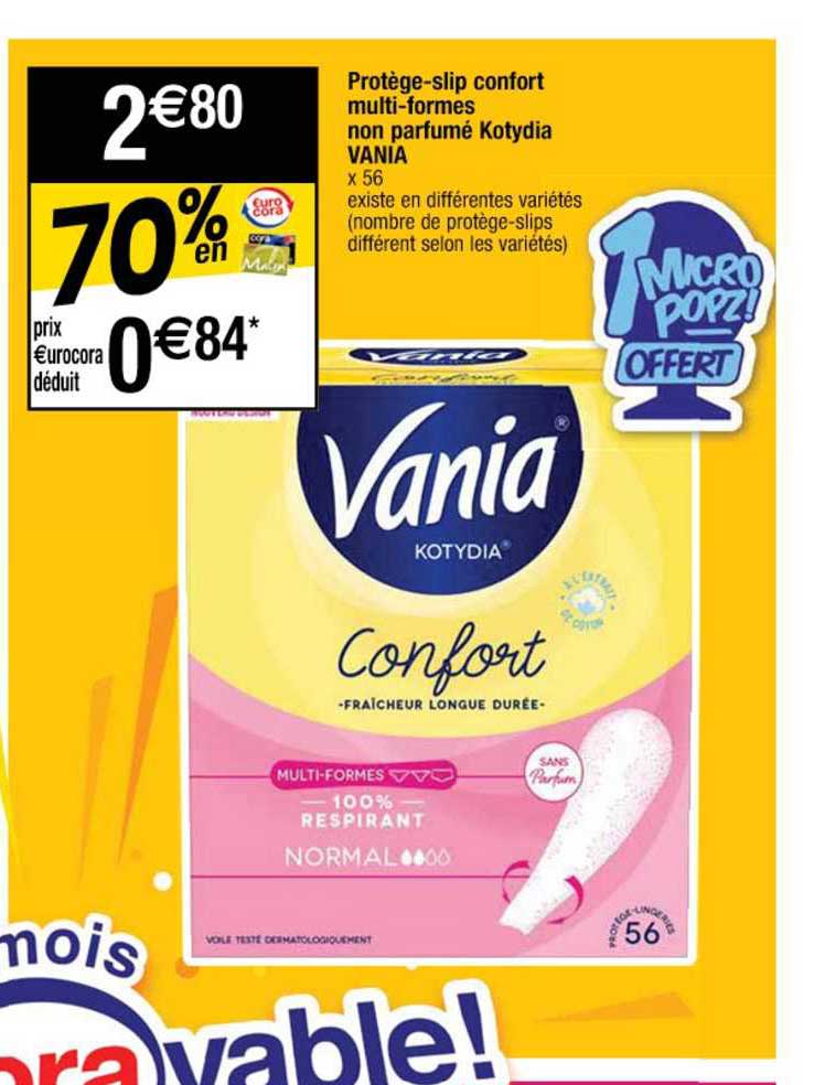 protège-slip confort multi-formes non parfumé kotydia vania