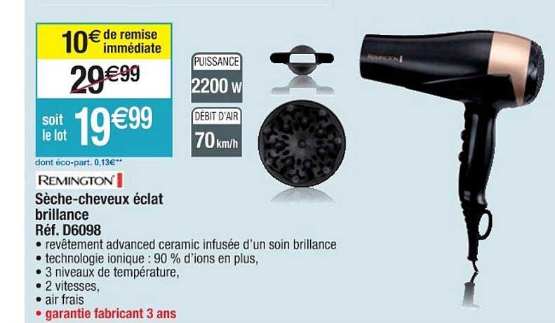 sèche-cheveux éclat brillance remington réf. d6098