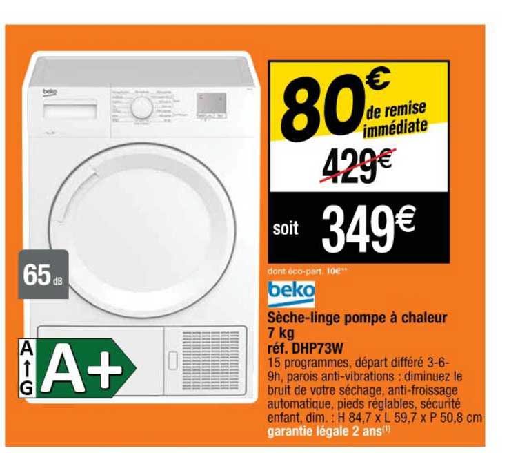 sèche-linge pompe à chaleur 7 kg beko réf; dhp73w