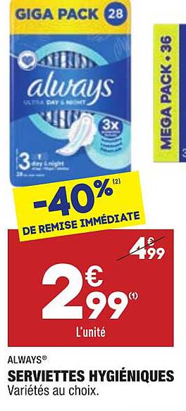 serviettes hygiéniques always