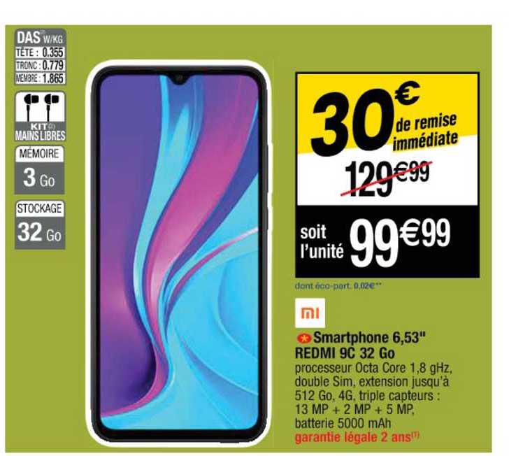 smartphone 6,53" redmi 9c 32go xiaomi