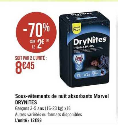 sous-vêtements de nuit absorbants marvel drynites