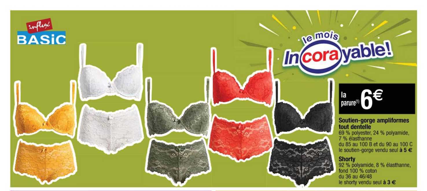 soutien-gorge ampliformes tout dentelle, shorty influx basic