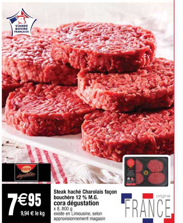 steak haché charolais façon bouchère 12% m.g. cora dégustation