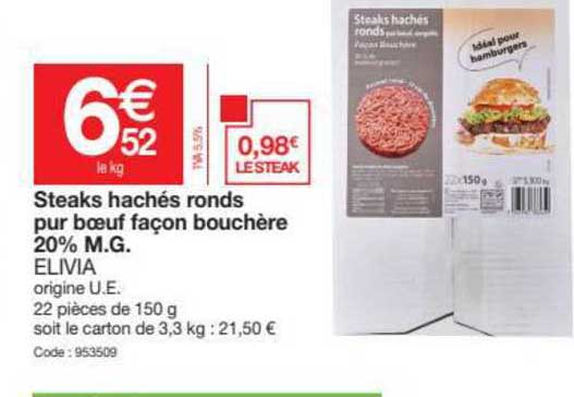 steaks hachés ronds pur bœuf façon bouchère 20% m.g.