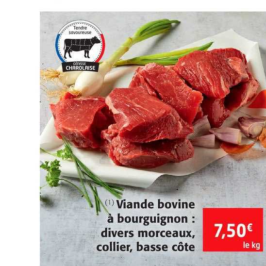 viande bovine à bourguignon : divers morceaux, collier, basse côte