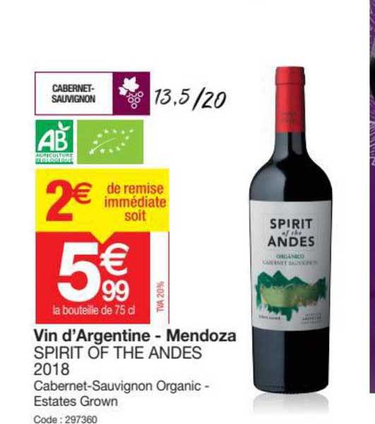 vin d'argentine - mendozza spirit of the andes 2018