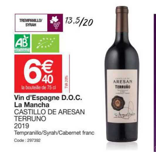 vin d'espagne d.o.c. la mancha castillo de aresan terruno 2019