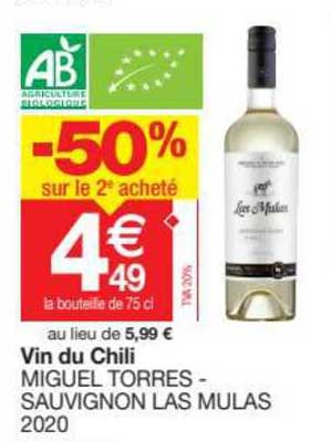 vin du chili miguel torres - sauvignon las mulas 2020