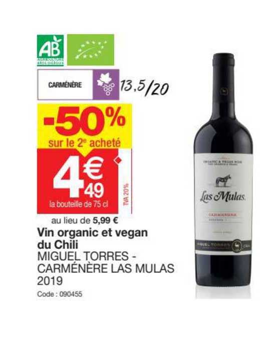 vin organic et vegan du chili miguel torres - carménère las mulas 2019