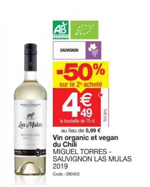 vin organic et vegan du chili miguel torres - sauvignon las mulas 2019