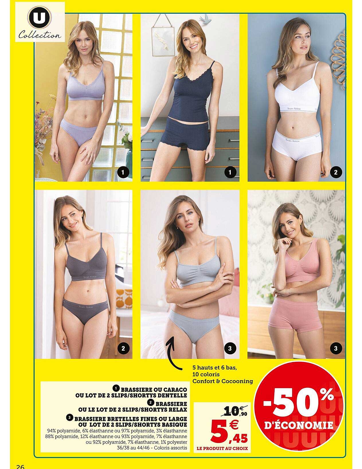 brassière ou caraco ou lot de 2 slips-shortys dentelles, brassière ou le lot de 2 slips-shortys relax, brassière bretelles fines ou larges ou lot de 2 slips- shortys basique u collection