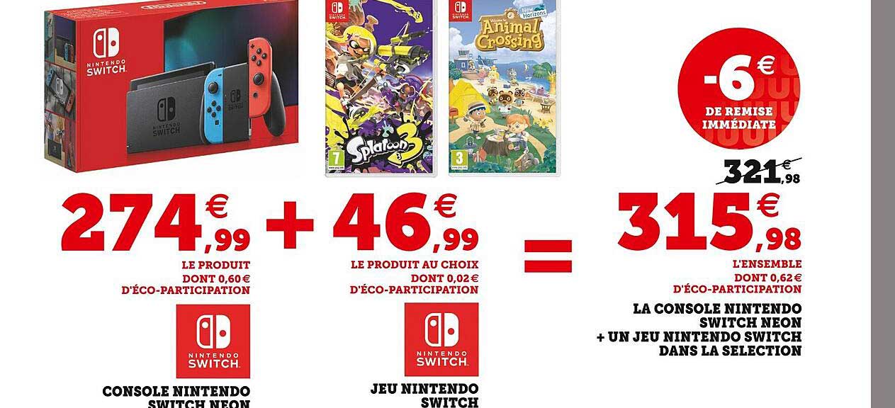 console nintendo switch néon, jeu nintendo switch, la console nintendo switch néon + un jeu nintendo switch dans la sélection