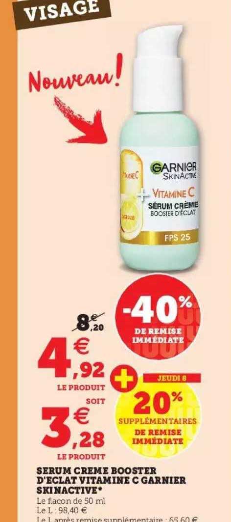 serum crème booster d'éclat vitamine c garnier skinactive