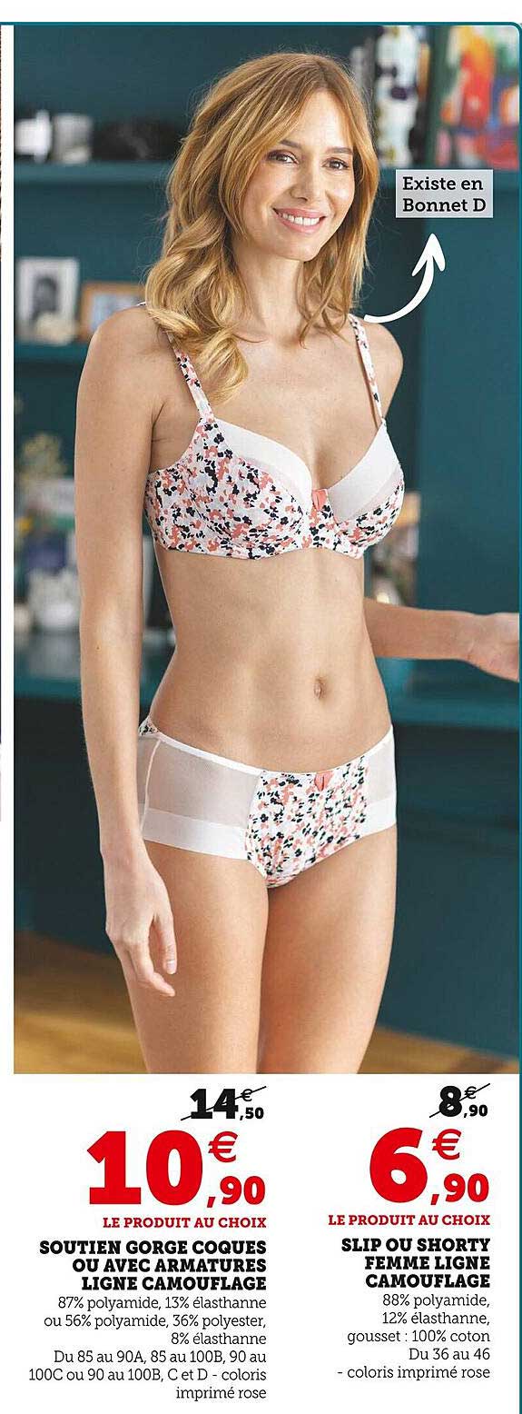 soutien gorge coques ou avec armatures ligne camouflage, slip ou shorty femme ligne camouflage