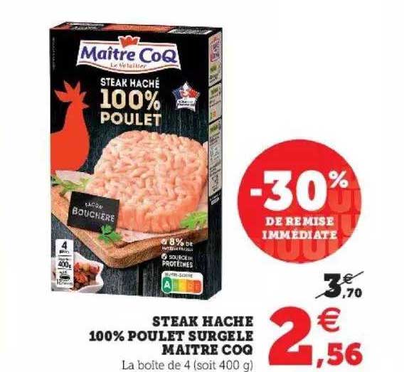 steak haché 100% poulet surgelé maître coq