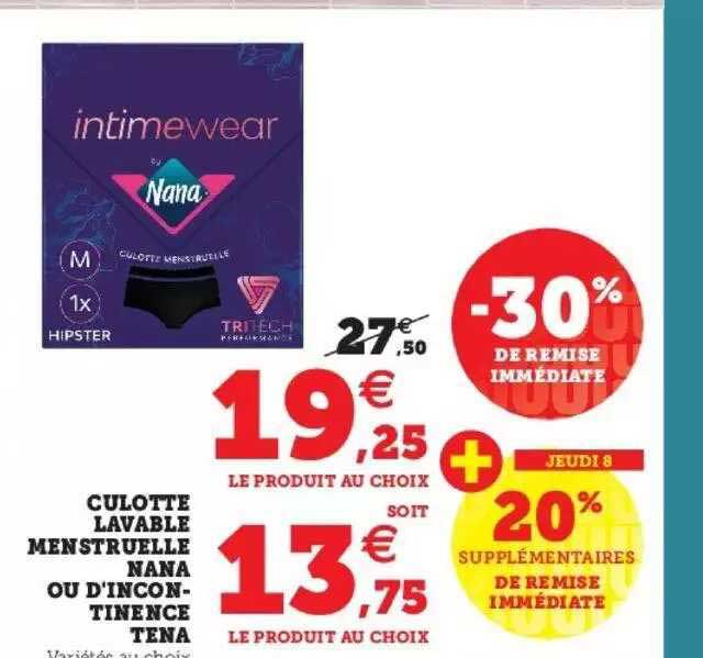 culotte lavable menstruelle nana ou d'incontinence tena