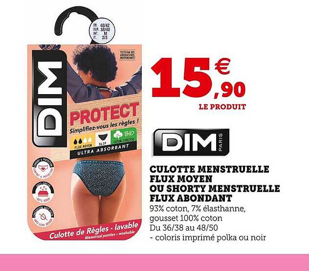 culotte menstruelle flux moyen ou shorty menstruelle flux abondant dim paris