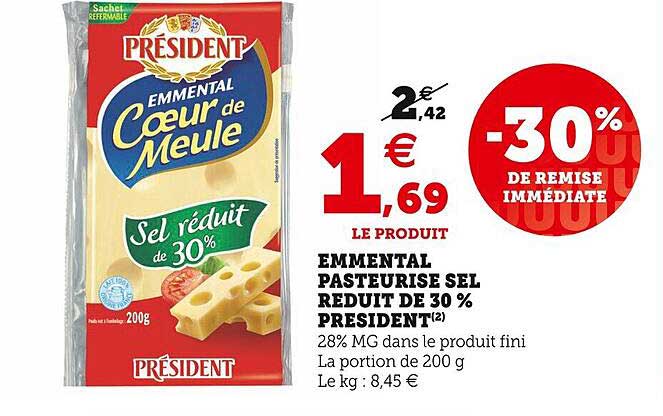 emmental pasteurisé sel réduit de 30% président