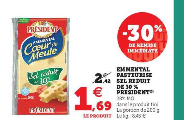emmental pasteurisé sel réduit de 30% président