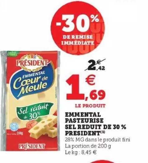emmental pasteurisé sel réduit de 30% président