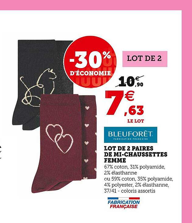 Lot De 2 Paires De Mi-chaussettes Femme Bleuforêt