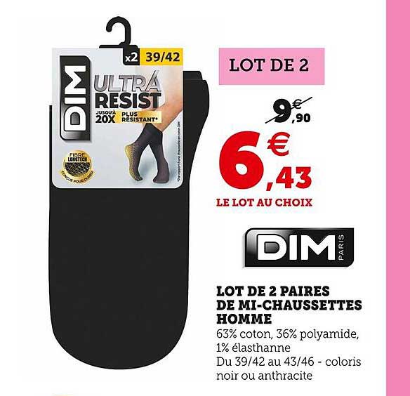 lot de 2 paires de mi-chaussettes homme dim paris