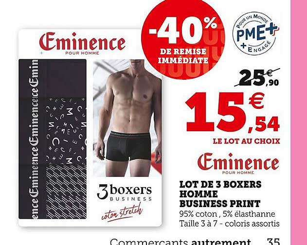 lot de 3 boxers homme business print éminence pour homme