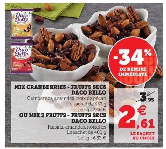 Mix Cranberries - Fruits Secs Daco Bello Ou Mix 3 Fruits - Fruits Secs Daco Bello