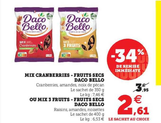 mix cranberries - fruits secs daco bello ou mix 3 fruits - fruits secs daco bello