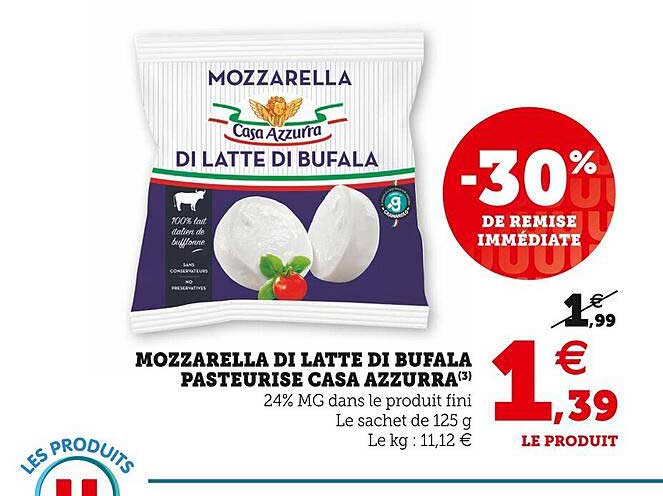 mozzarella di latte di bufala pasteurisé casa azzurra