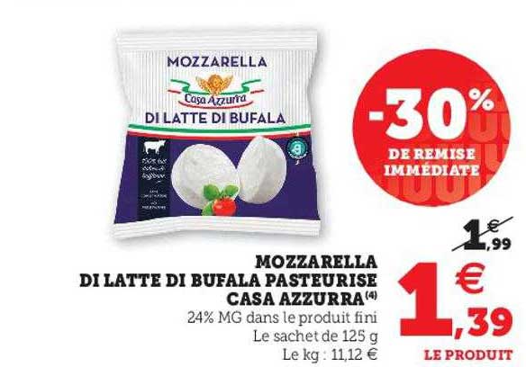 mozzarella di latte di bufala pasteurisé casa azzurra