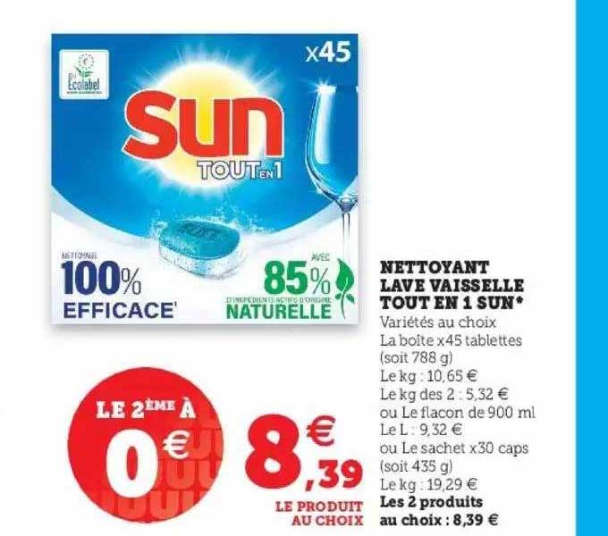 nettoyant lave vaisselle tout en 1 sun
