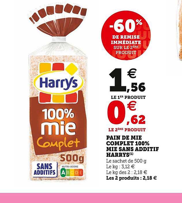 pain de mie complet 100% mie sans additif harrys