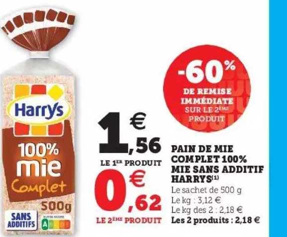 pain de mie complet 100% mie sans additif harrys
