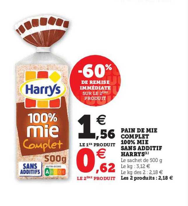 pain de mie complet 100% mie sans additif harrys