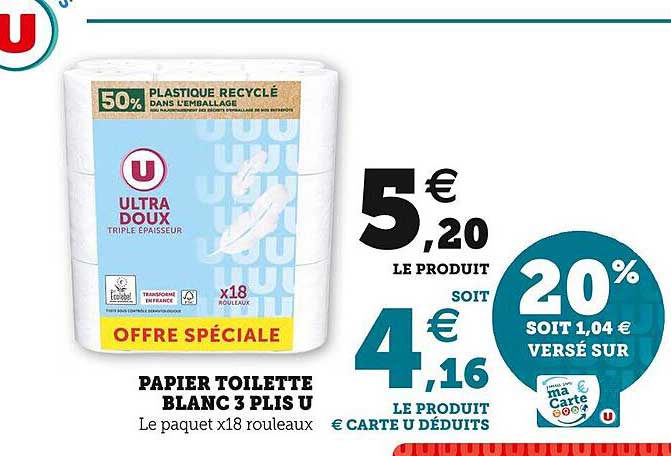 papier toilette blanc 3 plis u