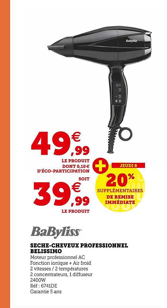 sèche-cheveux professionnel belissimo babyliss