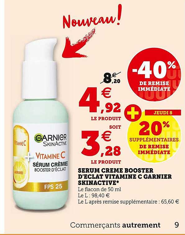 Sérum Crème Booster D'éclat Vitamine C Garnier Skinactive