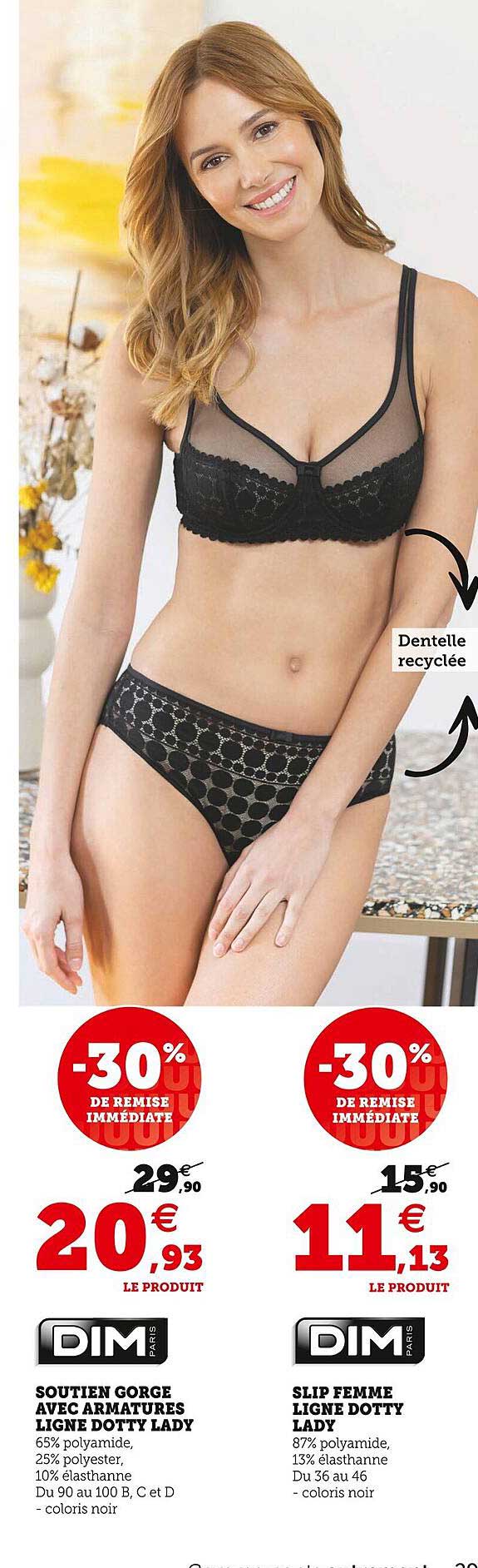 soutien gorge avec armatures ligne dotty lady dim paris, slip femme ligne dotty lady dim paris